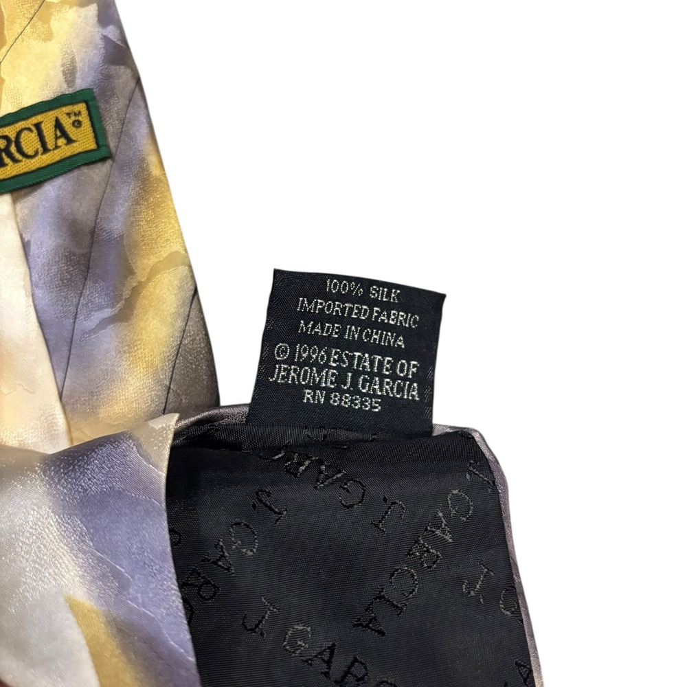 J GARCIA Silk Tie Mens Wetlands Collection 1996 Abstract Swirl‎ Yellow Purple - Picture 5 of 7